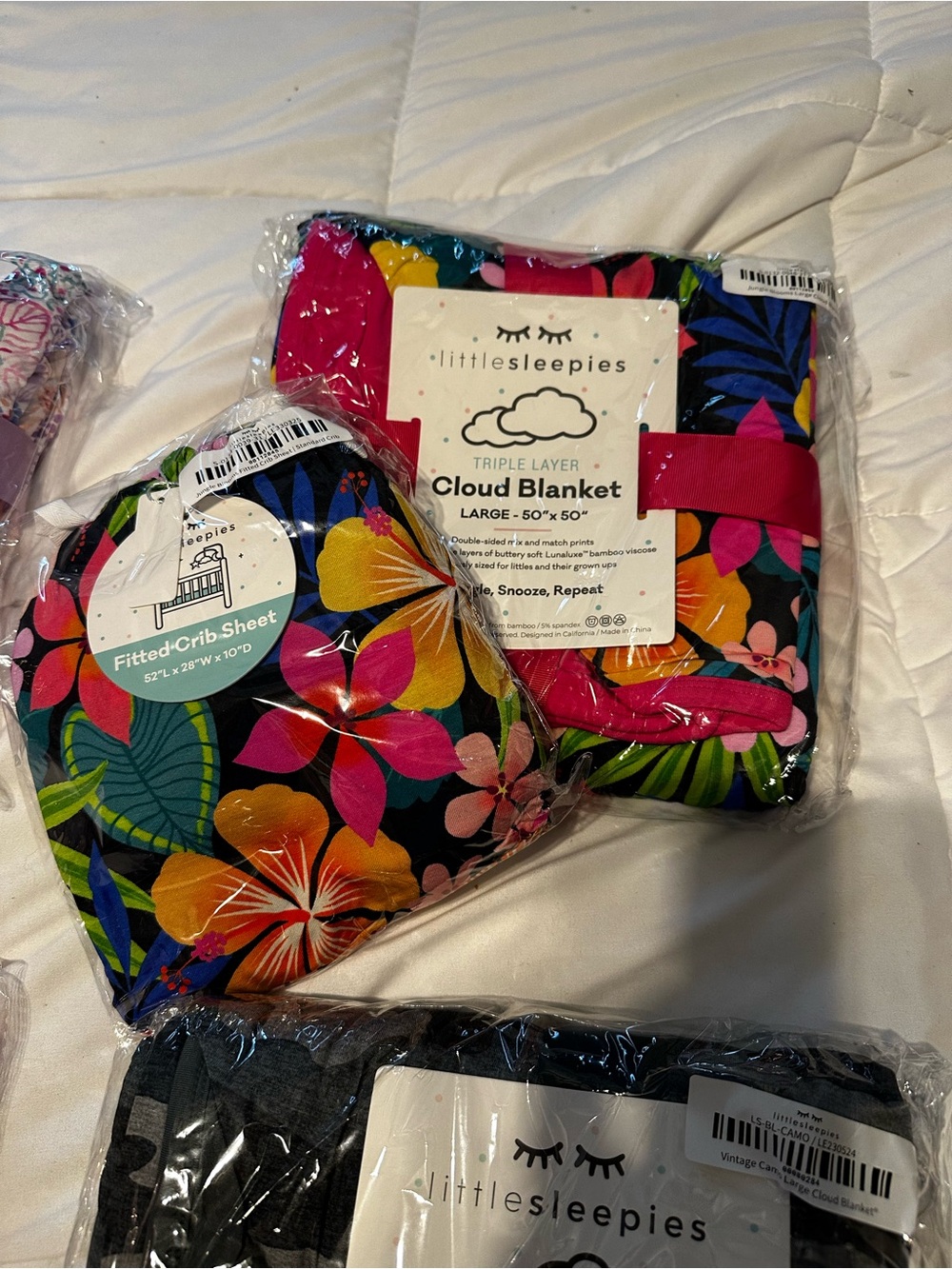 Little Sleepies Jungle Blooms Floral Cloud Blanket and crib sheet bundle